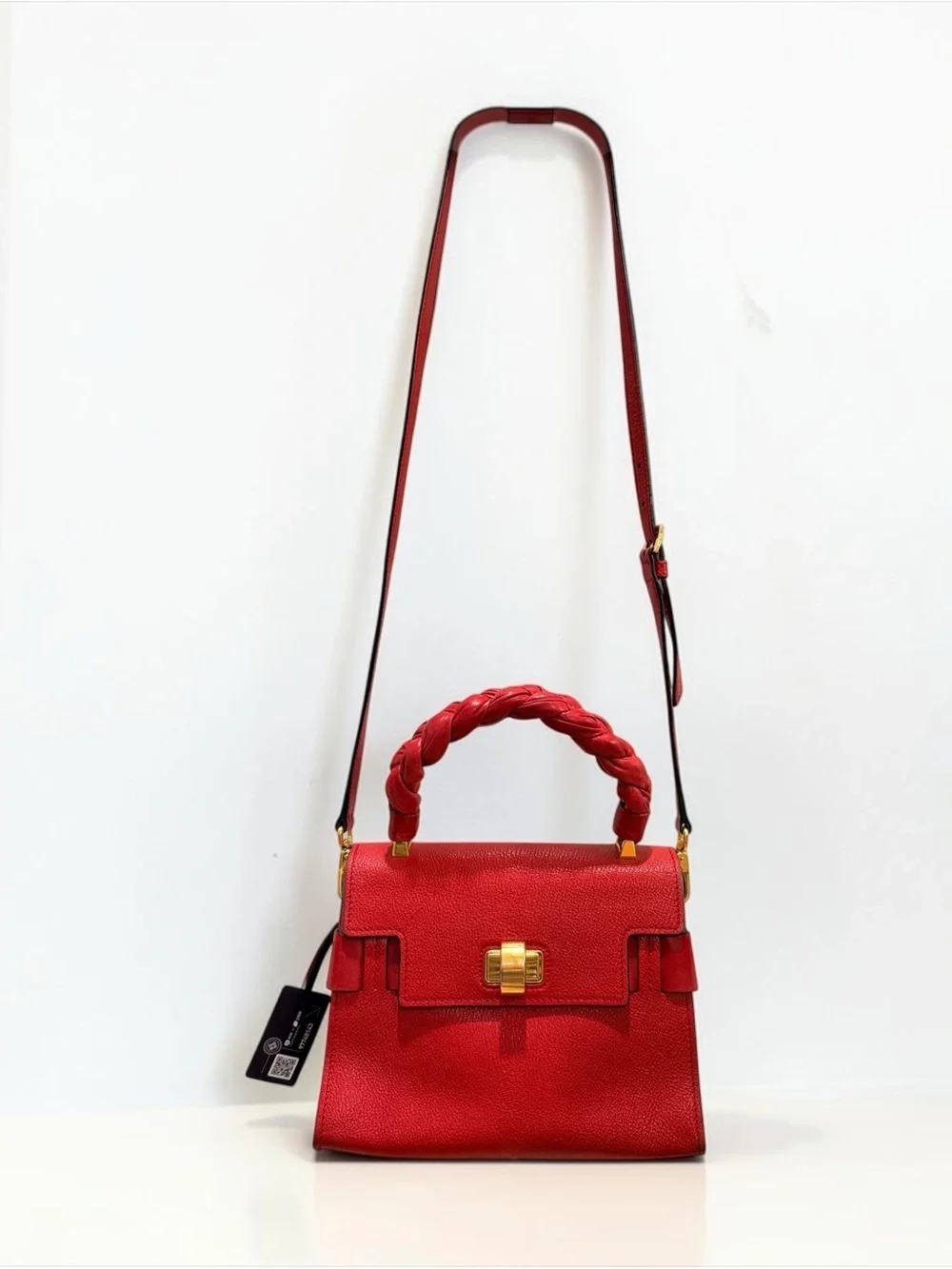 Miu Miu Madras Click Red Goatskin Braided Top Handle Crossbody Satchel Bag